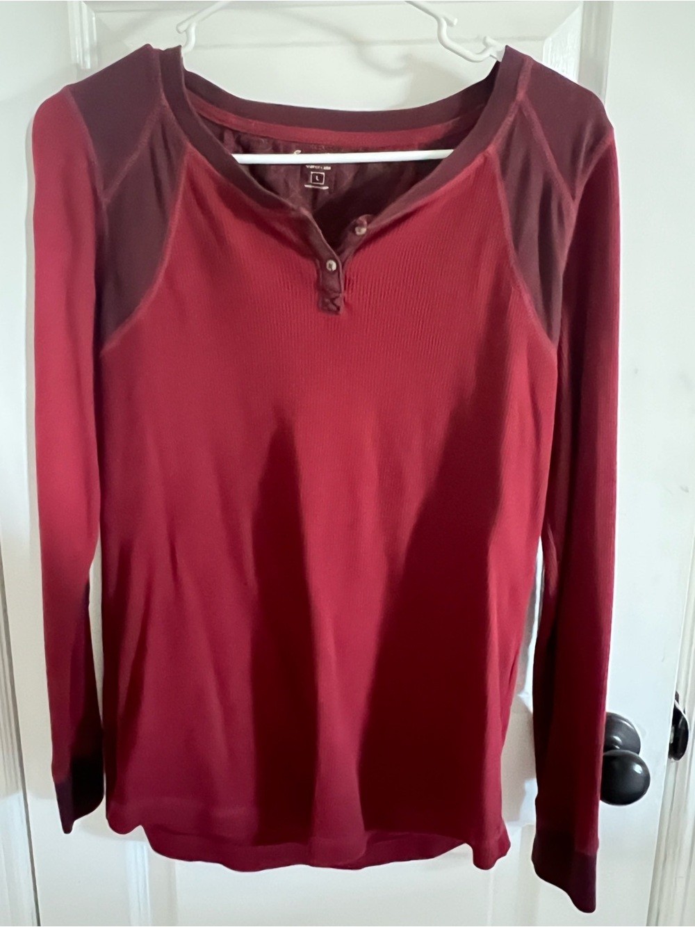 Eddie Bauer Two-Tone Burgundy Long Sleeve Henley